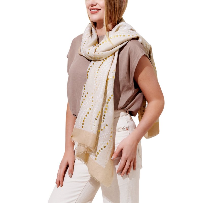 Katie Loxton Scarf Waved Dot in Off White and Gold KLS428 on model