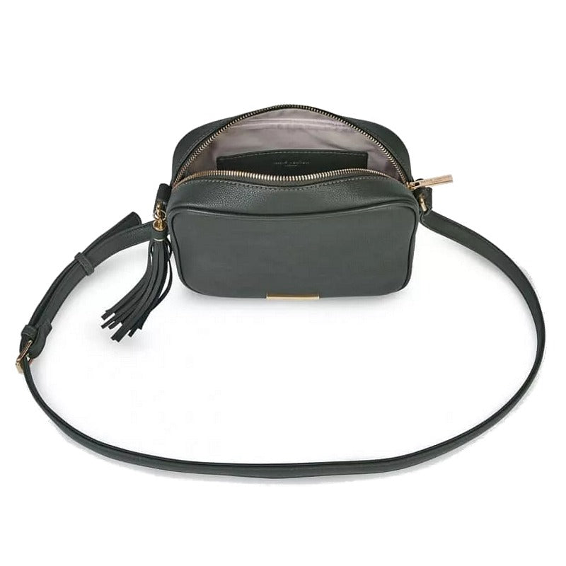 Katie Loxton Sophia Tassel Crossbody Sustainable Bag Khaki KLB1598 open