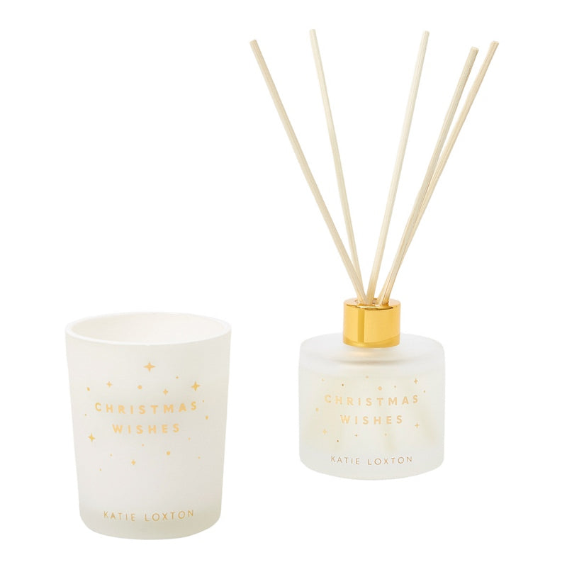 Katie Loxton Sweet Vanilla & Salted Caramel Reed Diffuser & Candle Christmas Wishes KLC284 contents