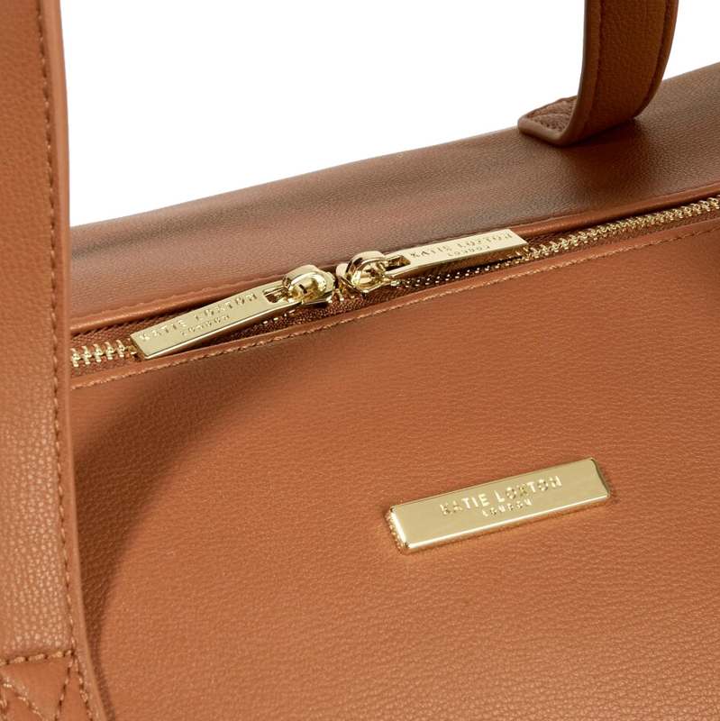 Katie Loxton Weekend Holdall Bag in Cognac Vegan Leather KLB1845 zip