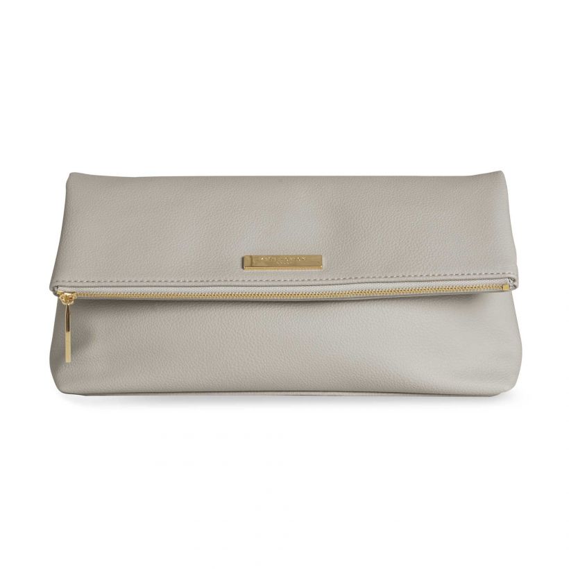Katie Loxton Alise Soft Pebble Fold Over Clutch Stone KLB659 front
