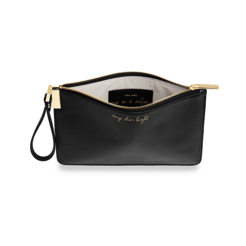 Katie Loxton Secret Message Pouch Black Shine Bright KLB616 open