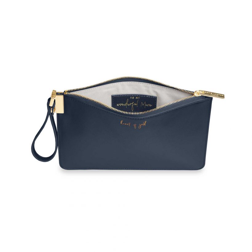 Katie Loxton Secret Message Pouch Navy Heart Of Gold KLB618 open