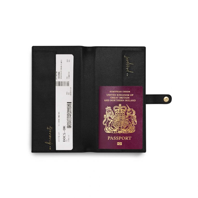 Katie Loxton Travel Wallet Black Explore Dream Discover KLB690 filled
