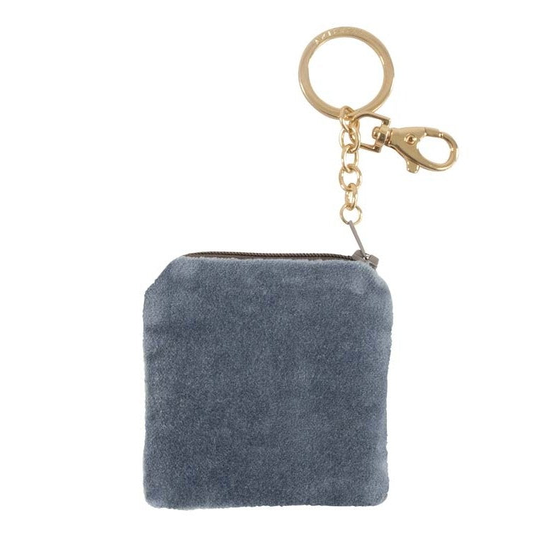 Keyring Blue Velvet Purse Gold Bead Leaves 210474 back