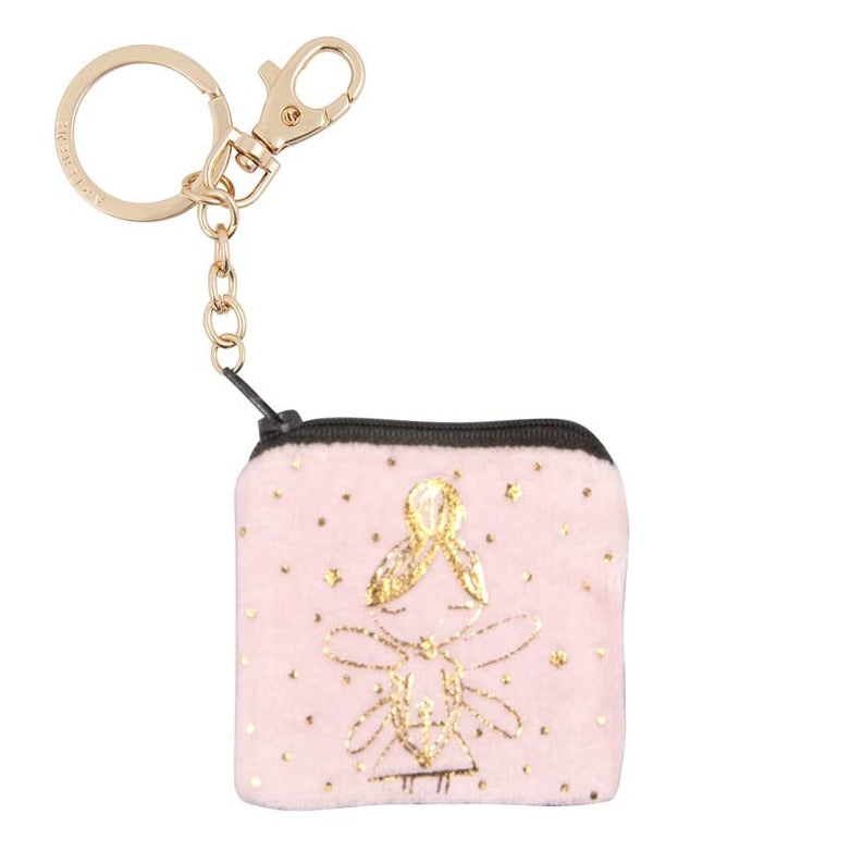 Keyring Velvet Purse Gold Angel on Pink 210431 front