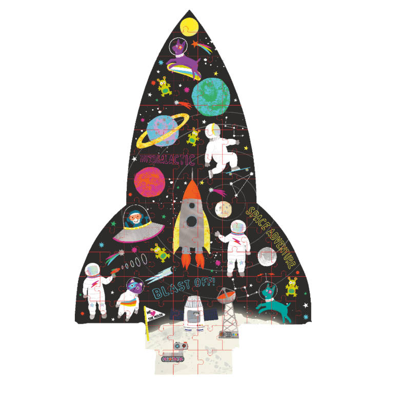 Space Rocket Shaped Jigsaw Puzzle completed