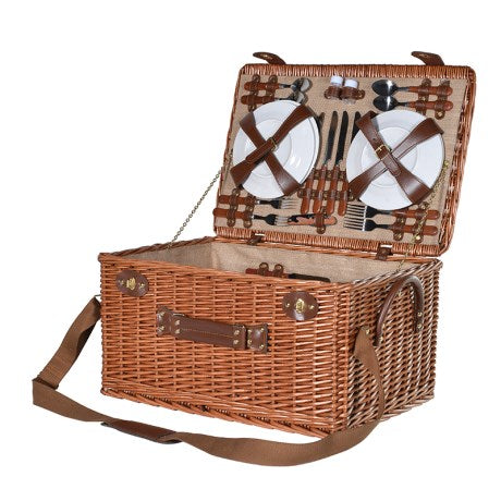 Large Rattan Deluxe Picnic Basket open