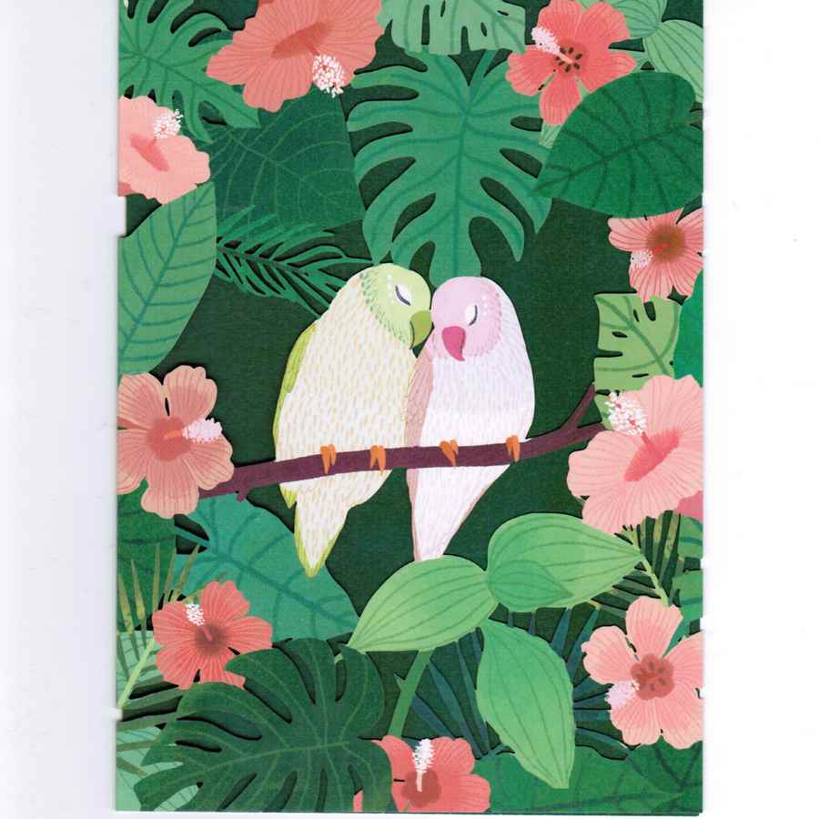 Love Birds Laser Cut Card against green background