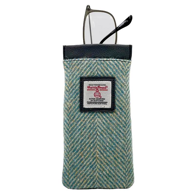 Maccessori Glasses Sleeve Turquoise Herringbone Harris Tweed CB2202-1904B2 with glasses