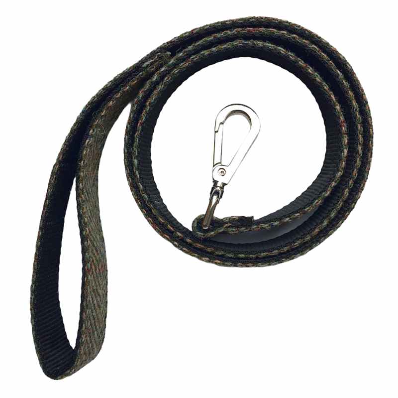 Maccessori Harris Tweed Dog Lead in Country Green coiled