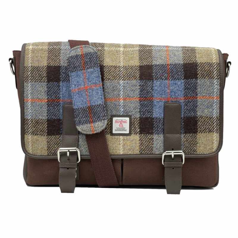 Maccessori Harris Tweed Messenger Bag in Blue and Brown Check Tweed