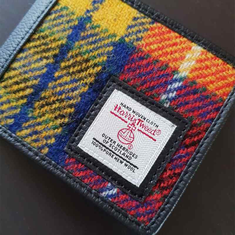 Maccessori Harris Tweed Trifold Wallet Saffron Tartan angled