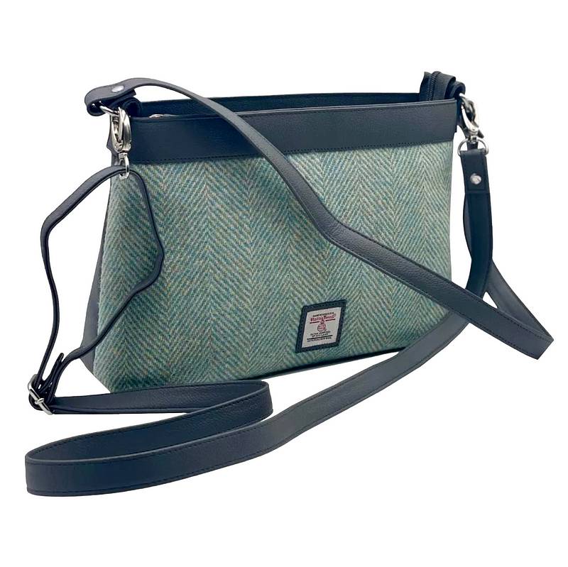 Maccessori Large Shoulder Bag Turquoise Herringbone Harris Tweed with straps