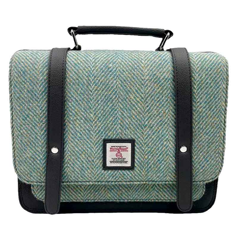 Maccessori Mini Messenger Bag in Turquoise Herringbone Harris Tweed CB2001-1904B2 front