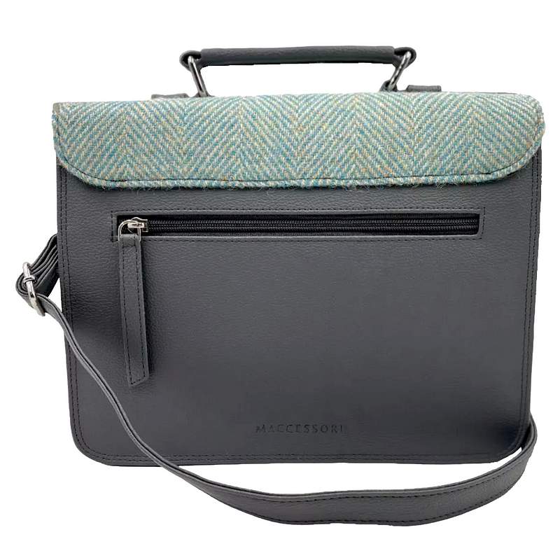 Maccessori Mini Messenger Bag in Turquoise Herringbone Harris Tweed CB2001-1904B2 back