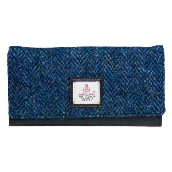 Maccessori Ladies Envelope Purse Blue Harris Tweed front