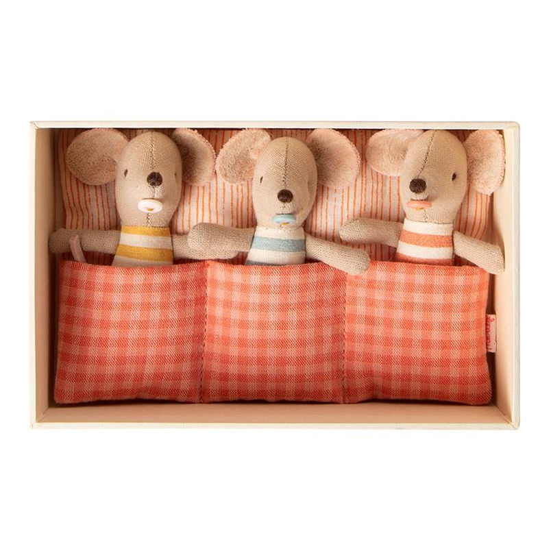Maileg Baby Mice Triplets in Matchbox bed