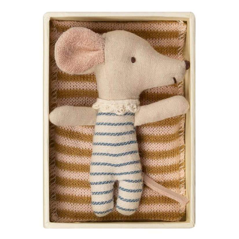 Maileg Sleepy-Wakey Mouse Boy in matchbox bed