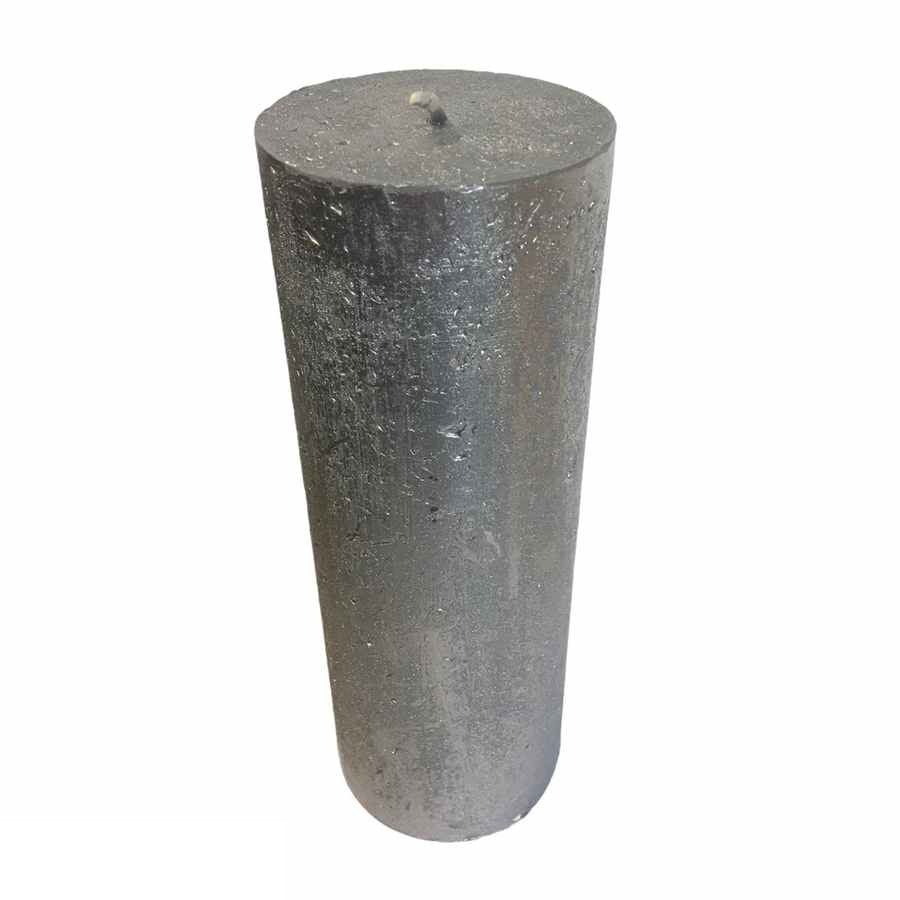 Metallic Silver Pillar Candle tipped