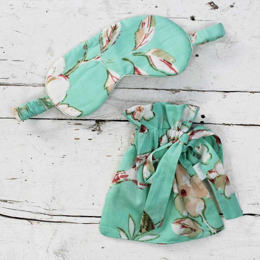 Powell Craft Mint Blossom Print Eye Mask and Drawstring Bag