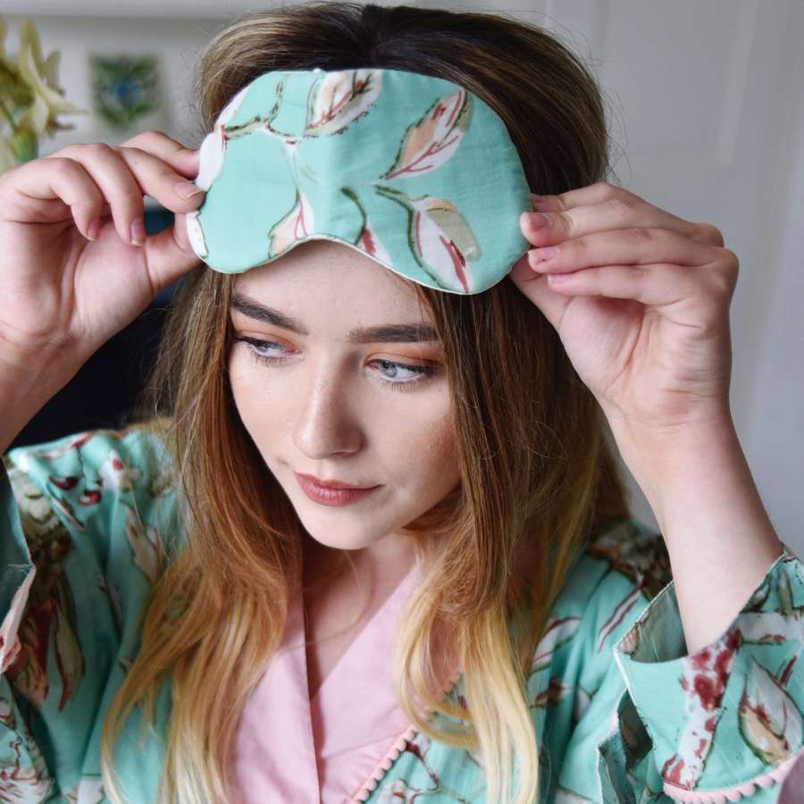 Powell Craft Mint Blossom Print Eye Mask on model