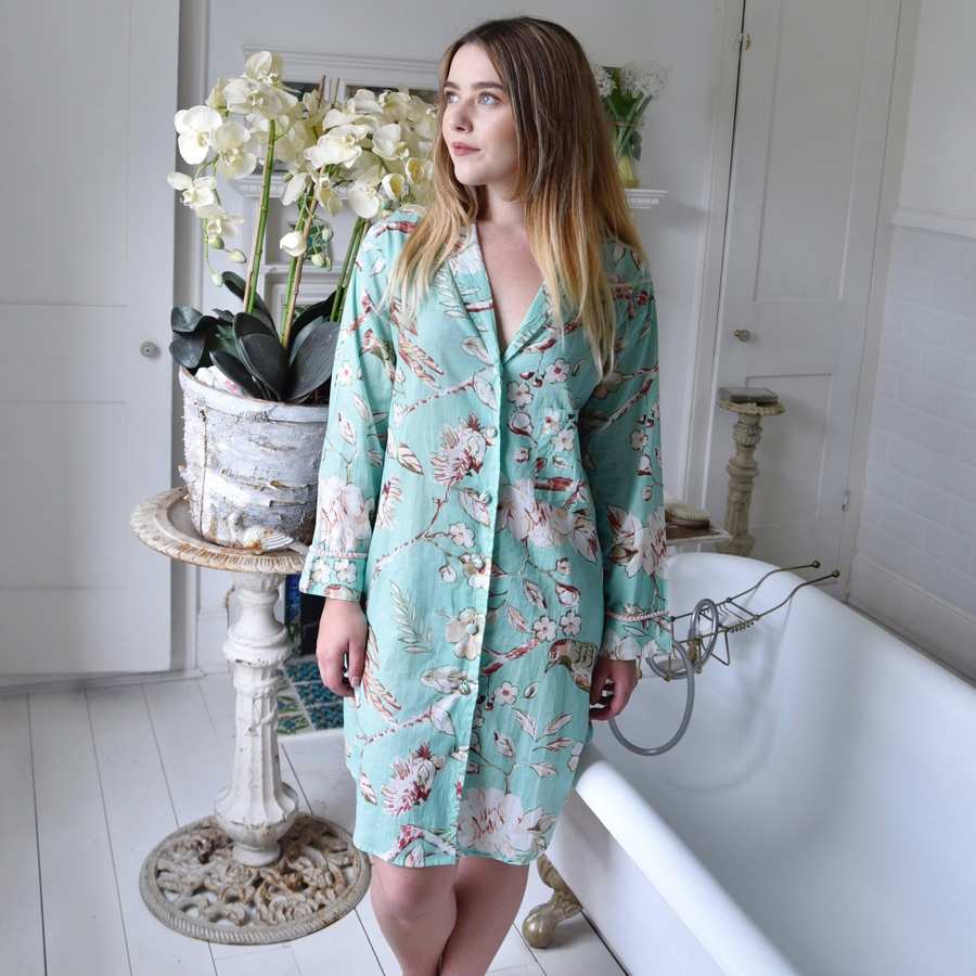Mint Blossom Print Ladies Nightshirt NS32 on model