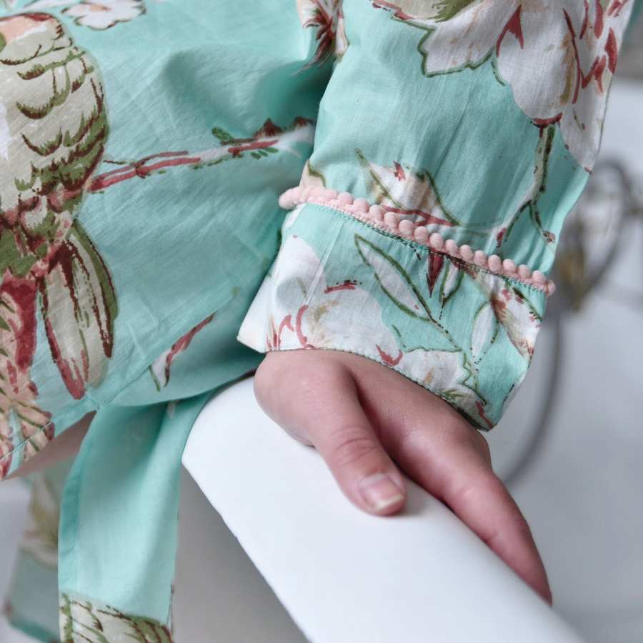 Mint Blossom Print Ladies Nightshirt NS32 on model detail