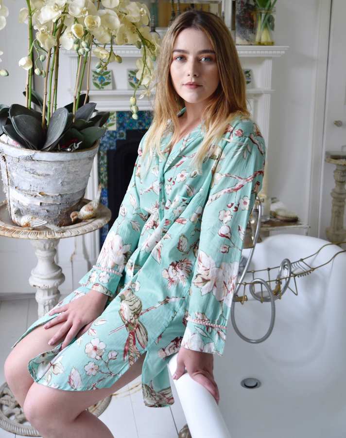 Mint Blossom Print Ladies Nightshirt NS32 on model side