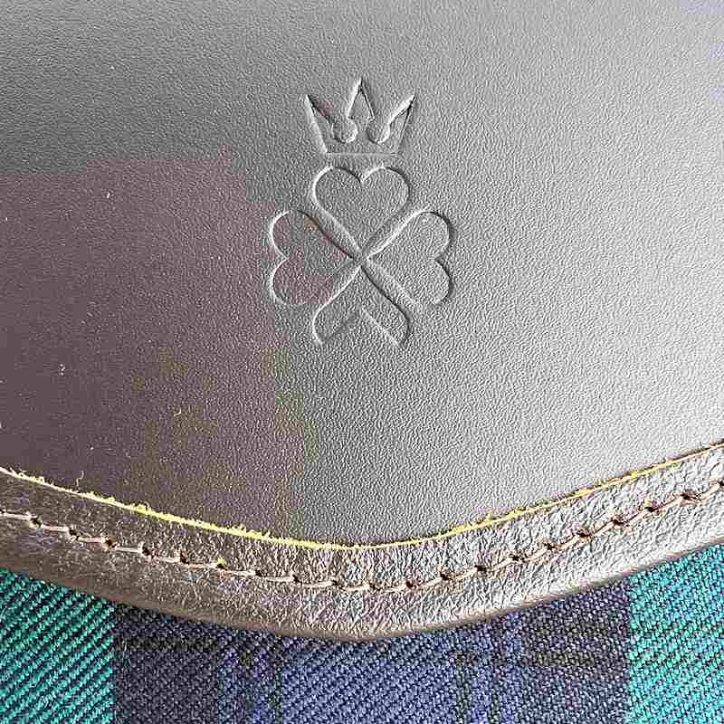 Nixey Sporran Handbag Black Watch Brown Leather logo detail