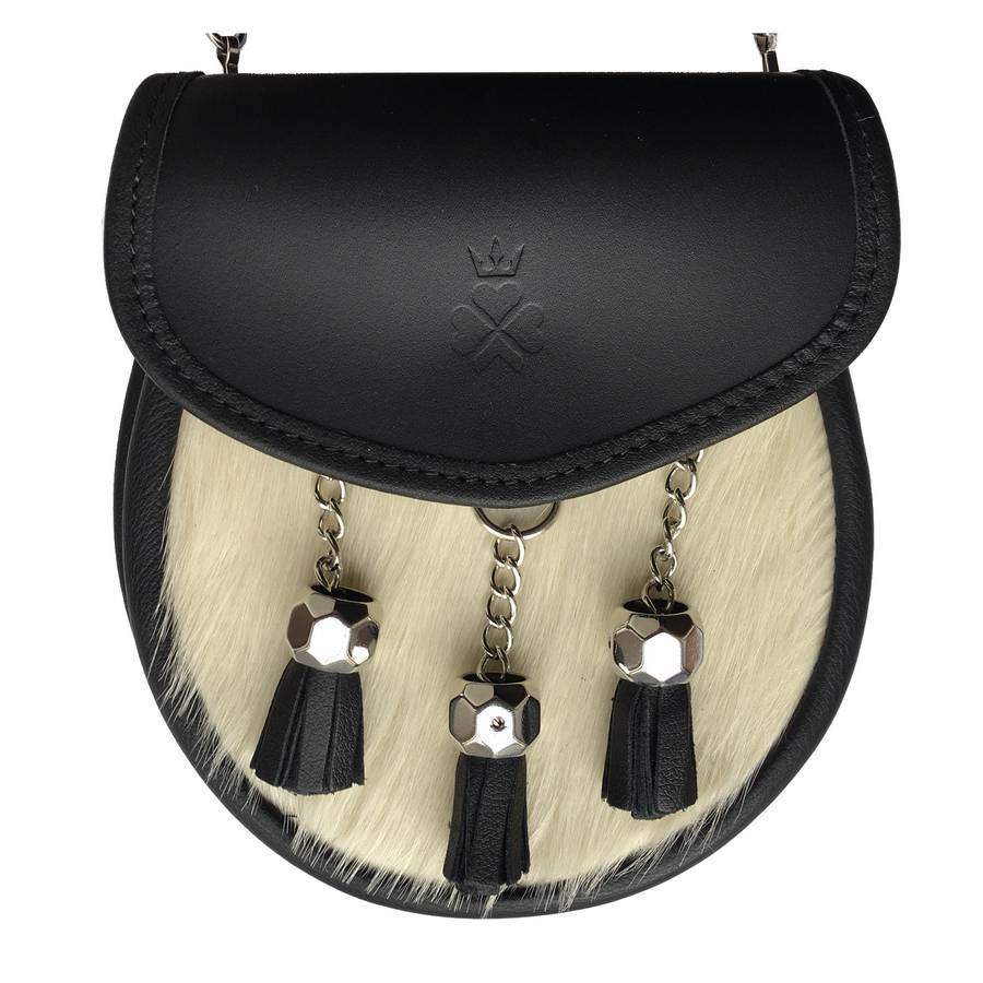 Nixey Sporran Handbag in Cream Hair-on Hide Black main
