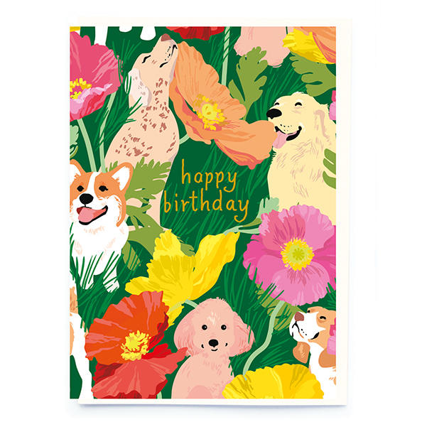 Noi Publishing Greetings Card Happy Birthday Dogs and Poppies CH002 front