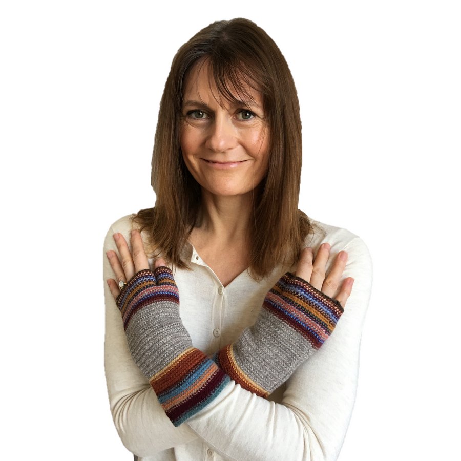 Old School Beauly Knitwear - Glen Affric Wristwarmers on model