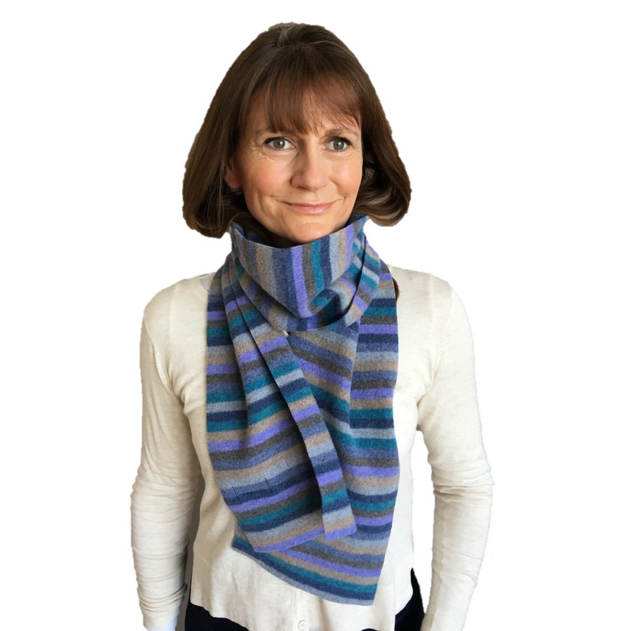 Old School Beauly Knitwear - Inverness Blue Skies Scarf on Helen