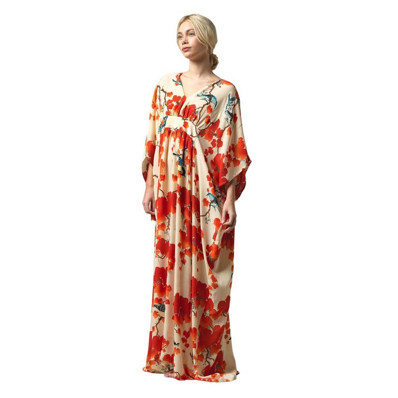 One Hundred Stars Acer Red Margeux Kaftan KAMACRRUS on model front