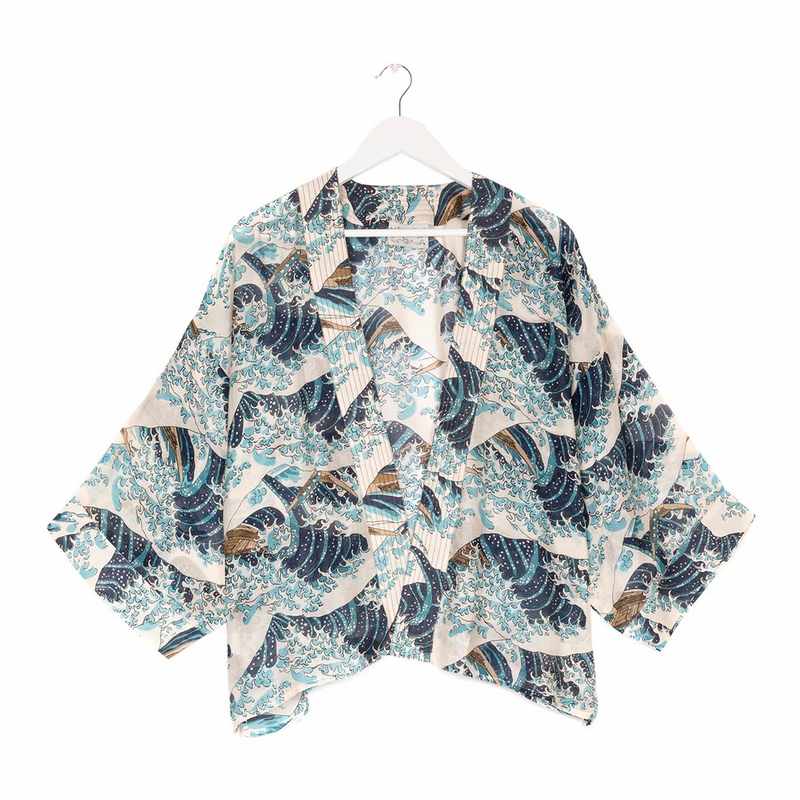 One Hundred Stars Blue Wave Kimono KIMWAVBLU front