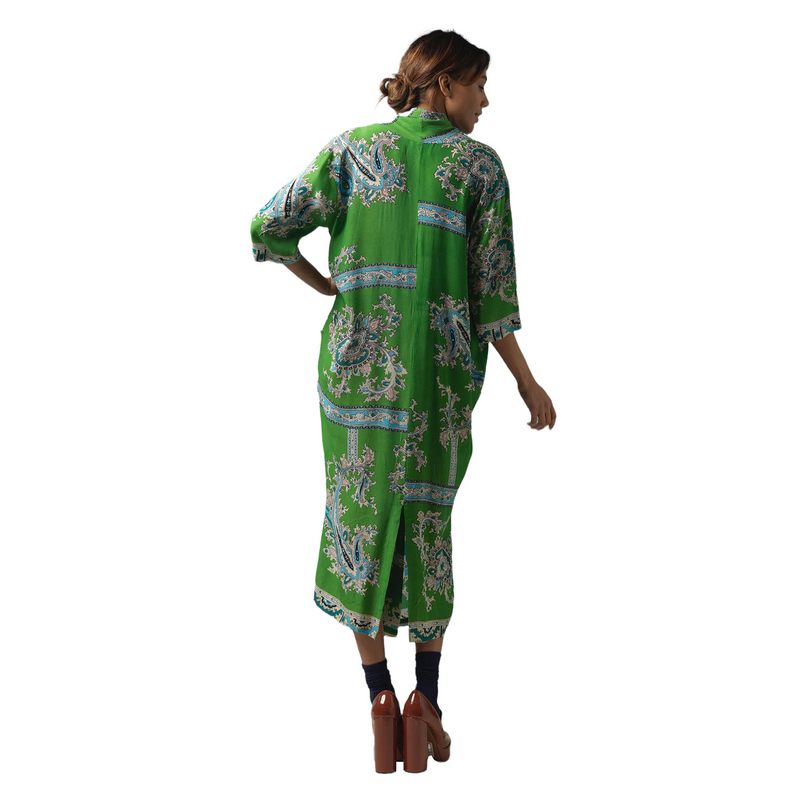 One Hundred Stars Crepe Dress Handkerchief Green DRBHKCGRN on model back