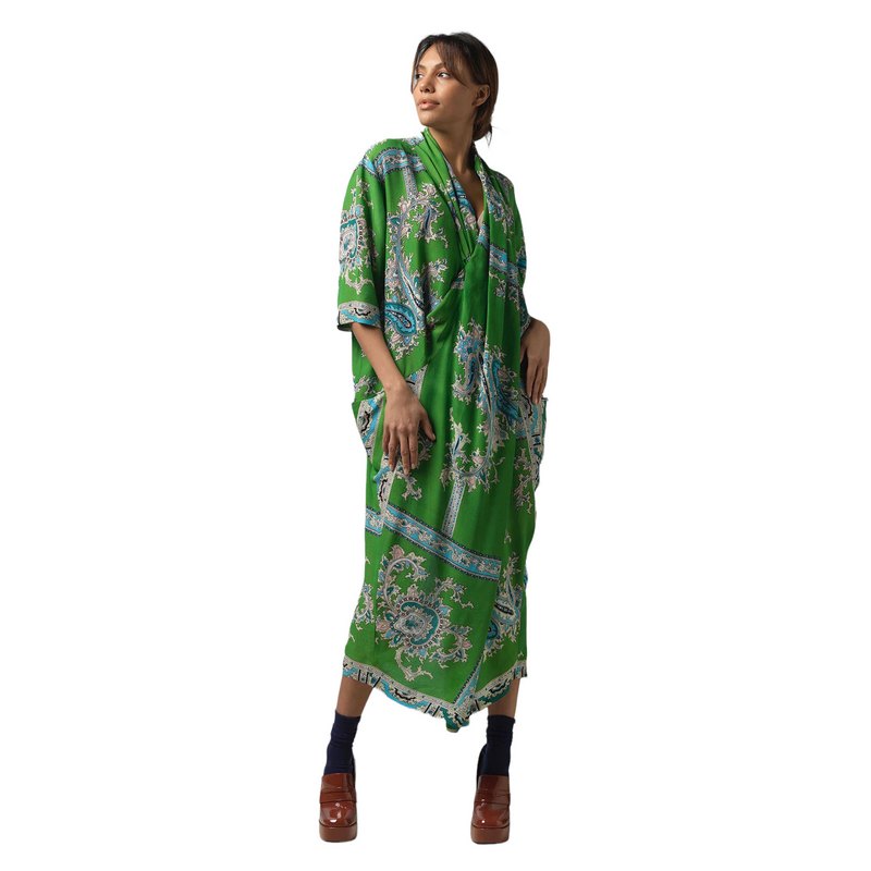 One Hundred Stars Crepe Dress Handkerchief Green DRBHKCGRN on model front 1