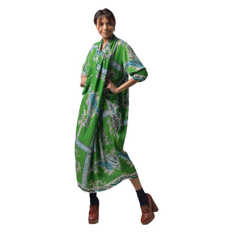 One Hundred Stars Crepe Dress Handkerchief Green DRBHKCGRN on model main