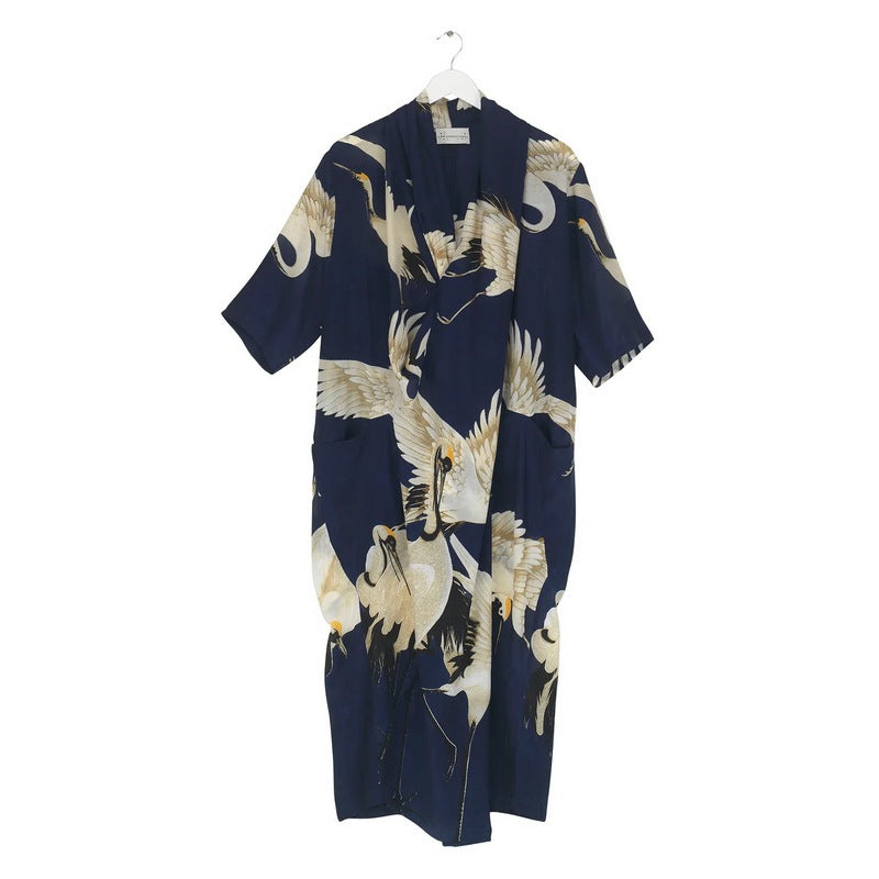 One Hundred Stars Crepe Navy Stork Dress on hanger front