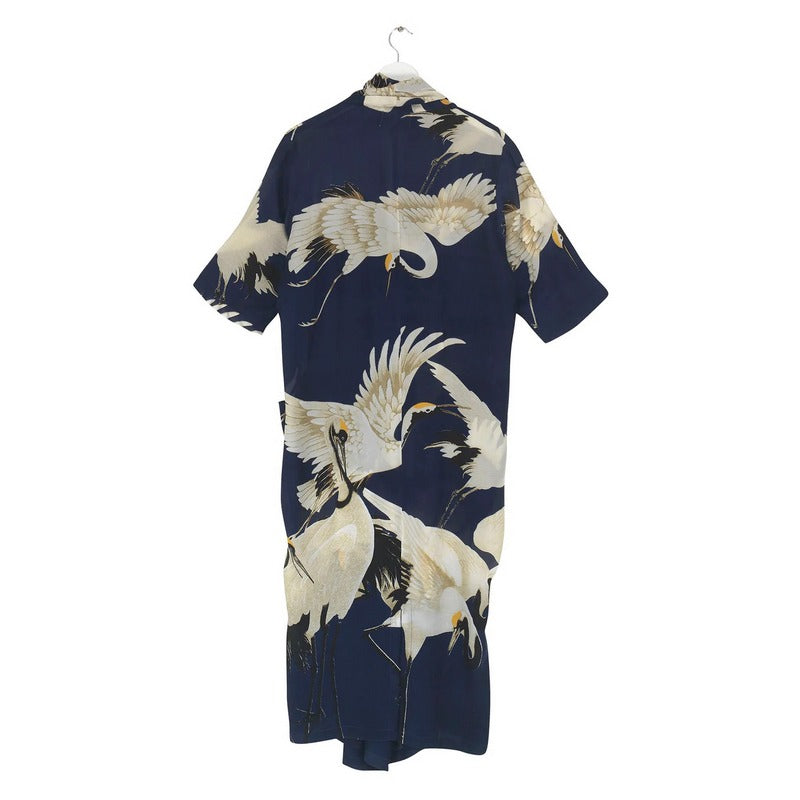 One Hundred Stars Crepe Navy Stork Dress on hanger back