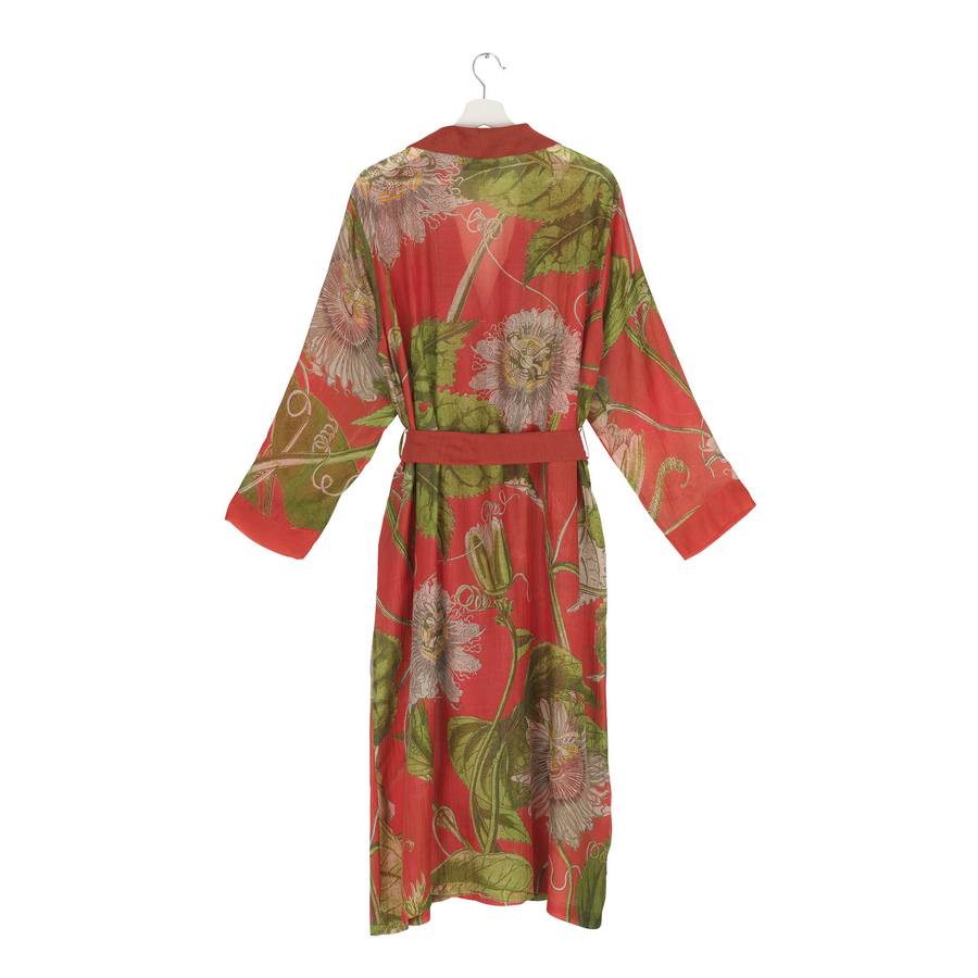One Hundred Stars Dressing Gown Kew Gardens Passion Flower Scarlet Red back