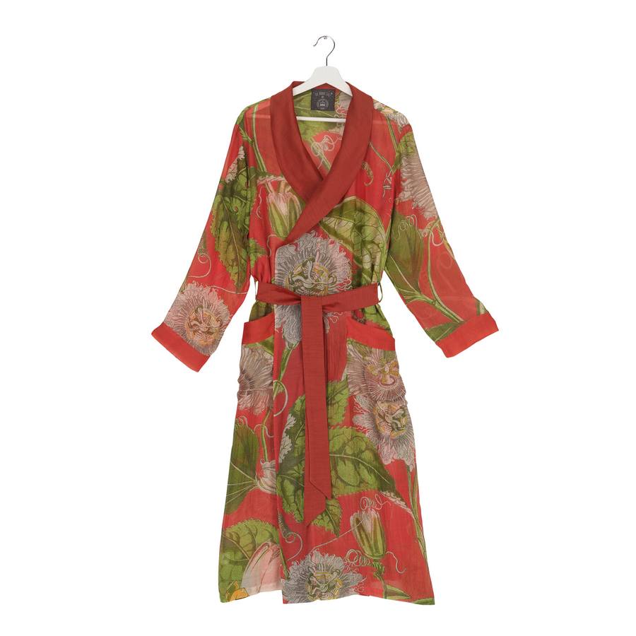 One Hundred Stars Dressing Gown Kew Gardens Passion Flower Scarlet Red front