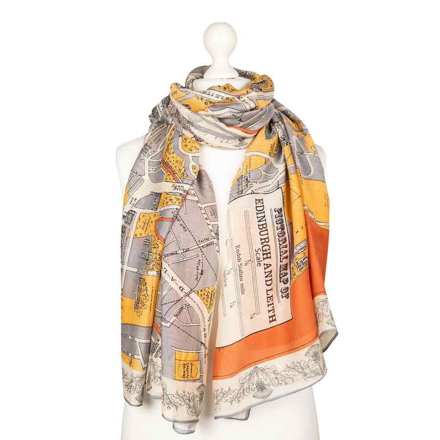 One Hundred Stars Edinburgh Map & Thistle Scarf on mannequin
