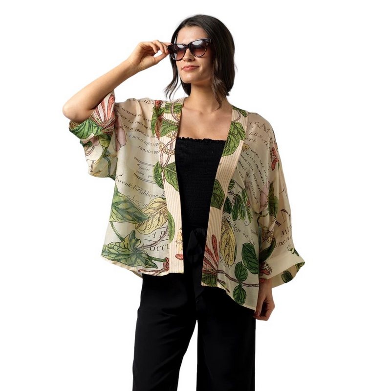 One Hundred Stars Honeysuckle Kimono Natural KIMHONNAT on model front