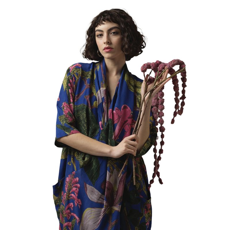 One Hundred Stars Kew Magnolia Purple Crepe Dress DRBMAGPUR on model close-up