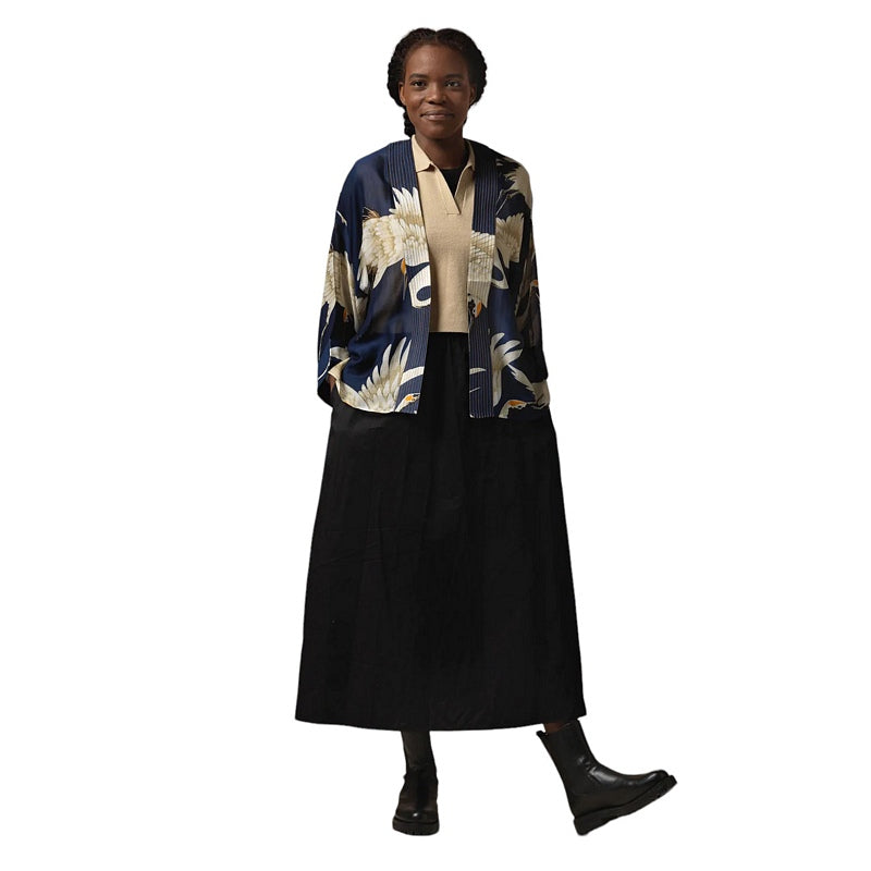 One Hundred Stars Kimono Stork Navy on model front