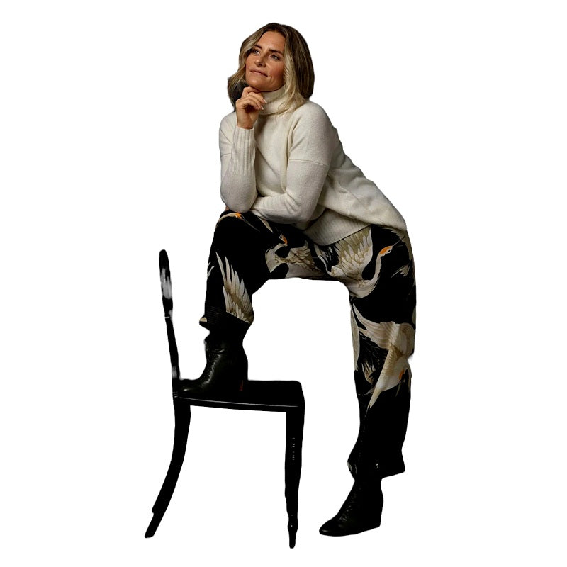 One Hundred Stars Lounge Pants Stork Black PANSTKBLK on model front