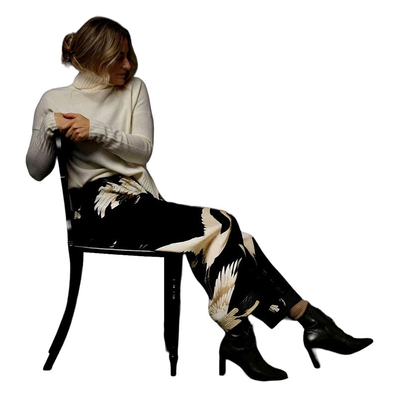 One Hundred Stars Lounge Pants Stork Black PANSTKBLK on model sitting