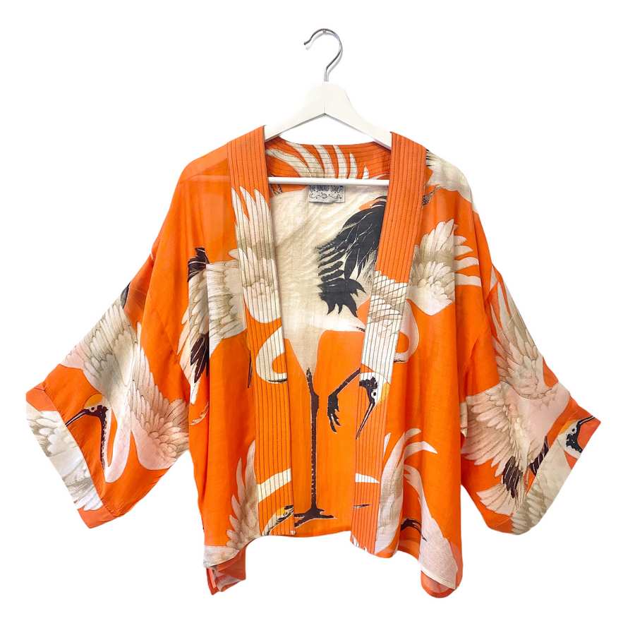 One Hundred Stars Orange Stork Kimono front